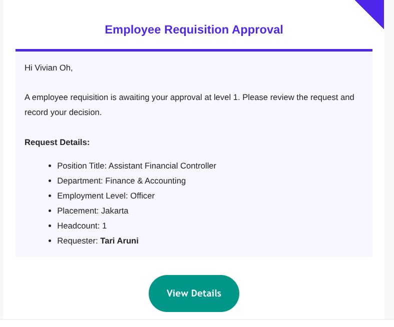 Employee Requisition Approval Email Notification