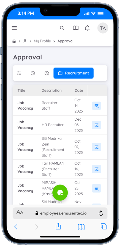 View of Approval Recruitment