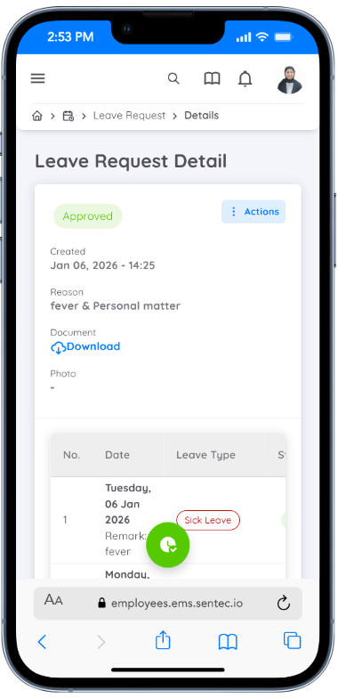 Leave Request Detail Screen