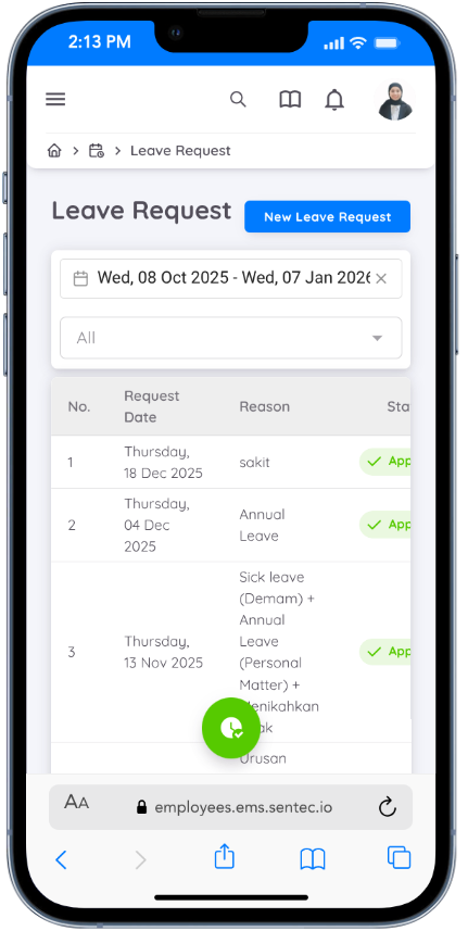 Leave Request Screen
