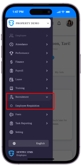 Employee Requisition Screen