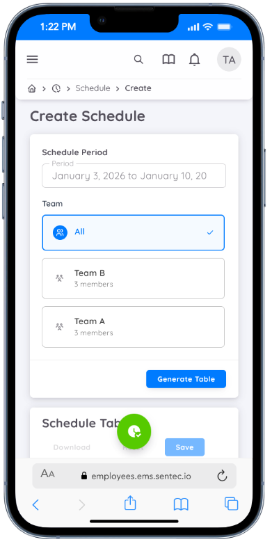 Create Schedule Screen