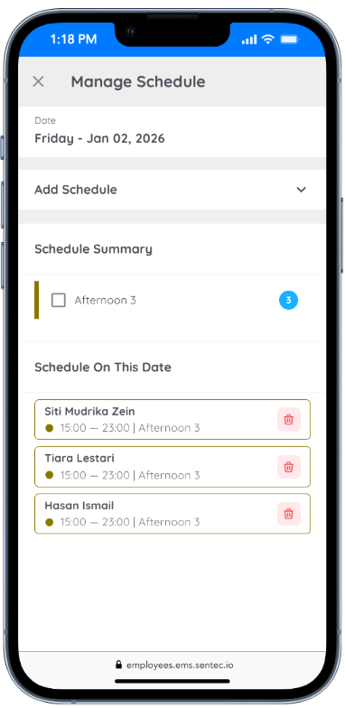 Edit Schedule Screen