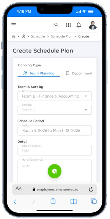 Schedule Plan Form Screen