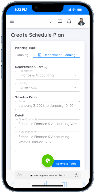 Schedule Plan Form Screen