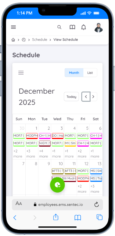View Schedule Screen