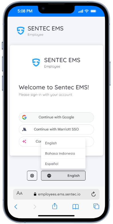 View of the language switcher