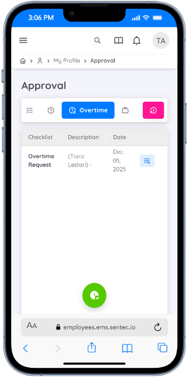 View of Approval Overtime