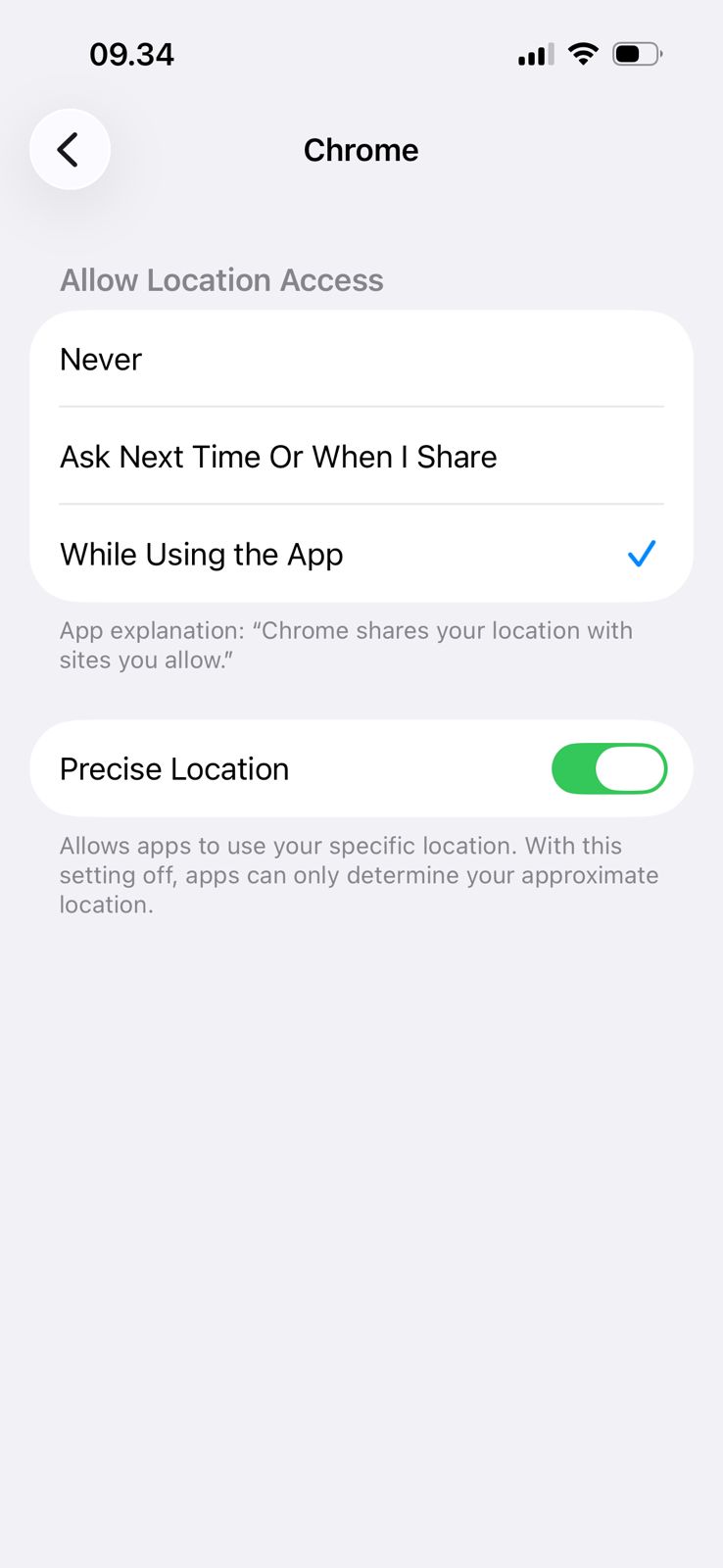 Chrome Location Settings