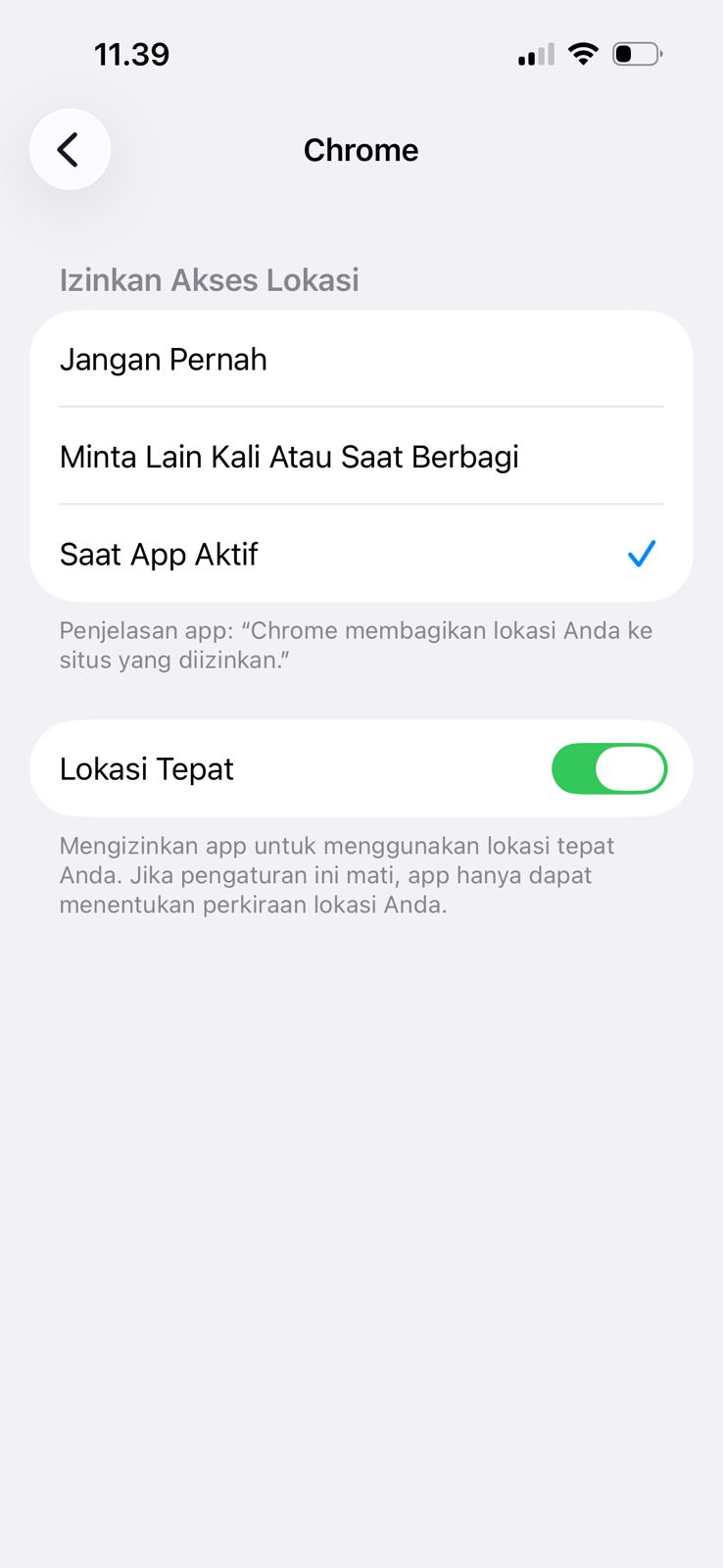 Pengaturan Lokasi Chrome