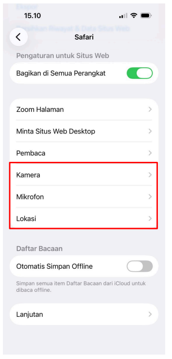 Langkah 3 - Pengaturan Safari
