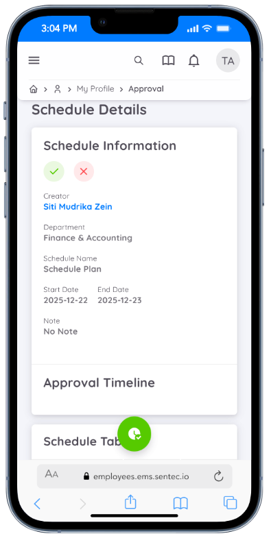 View of Plan Schedule Approval