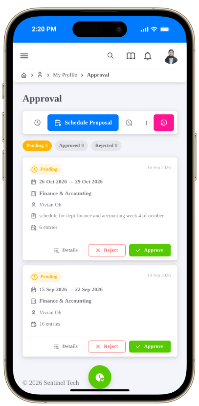 Schedule Proposal Approval List
