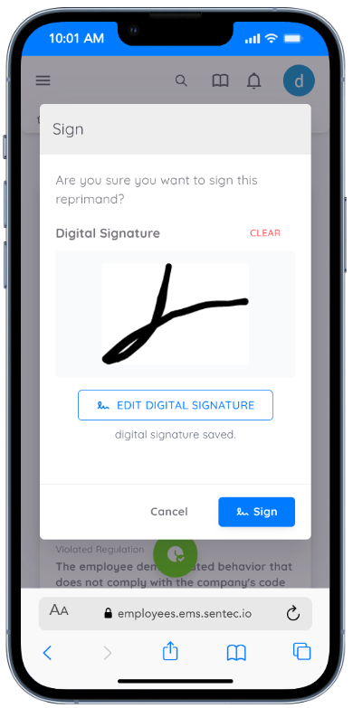 Sign Reprimand Option