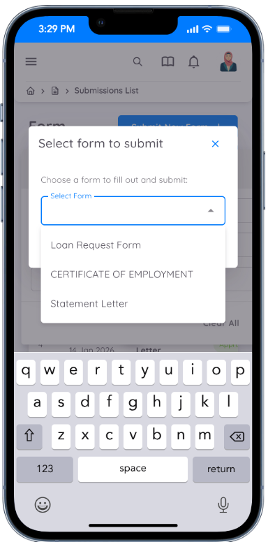 Submit New Form Screen