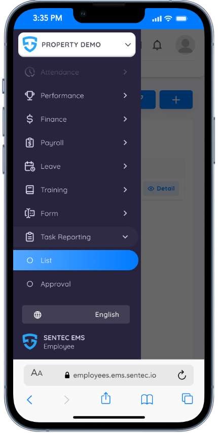 Task Reporting Menu