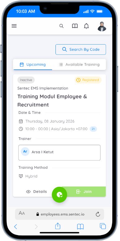 Upcoming Training Tab