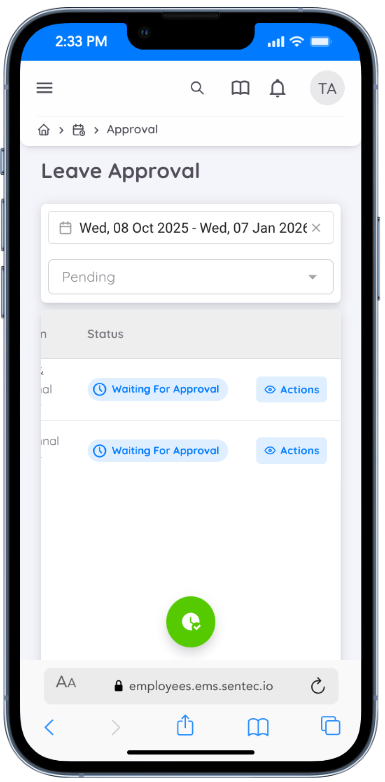 Leave Approval interface with Pending status