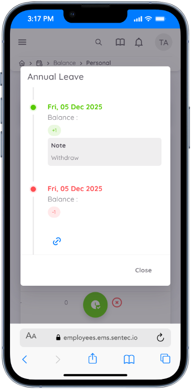 Balance History view