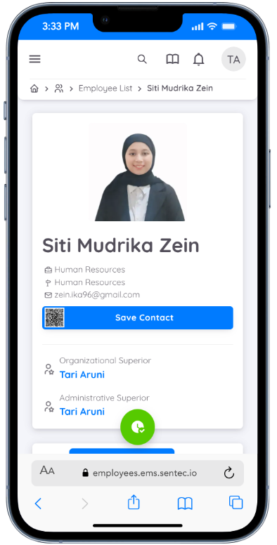 Employee Profile Screen for Corporate Commercial Department