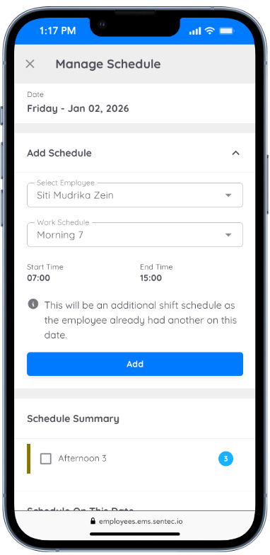Edit Schedule Screen