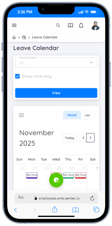 View of Leave Calendar