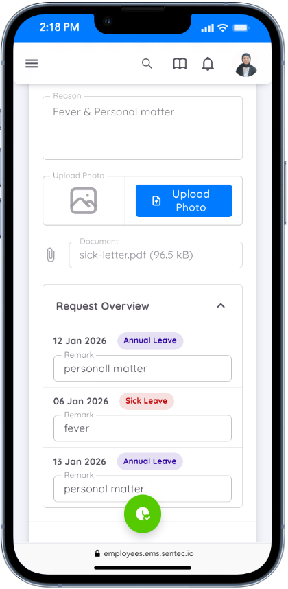 Leave Request Form (Mobile View)