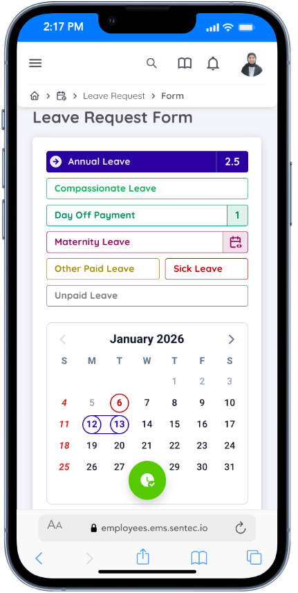 Leave Request Form (Mobile View)