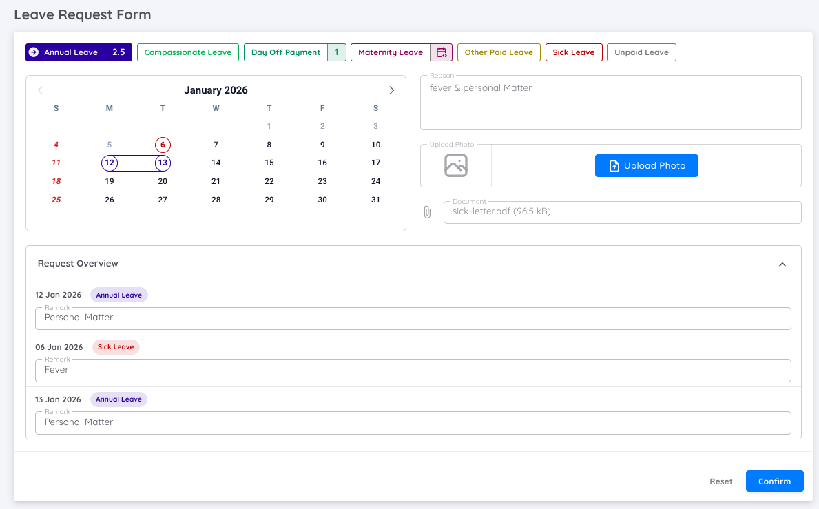 Leave Request Form (Desktop View)