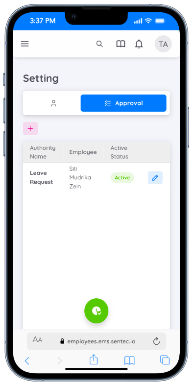 View of Approval Delegation Setting