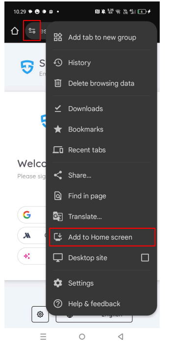 View of Menu on Browser Chrome