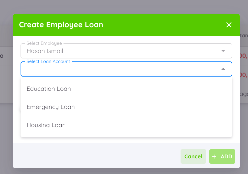 View of Add New Loan Form