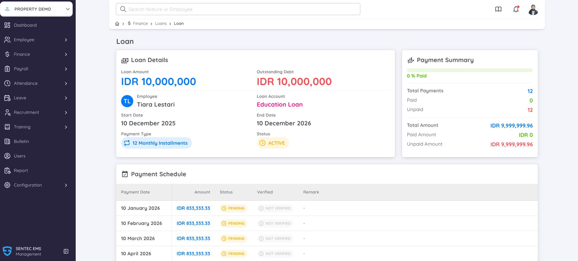 Full View of Add New Loan Form