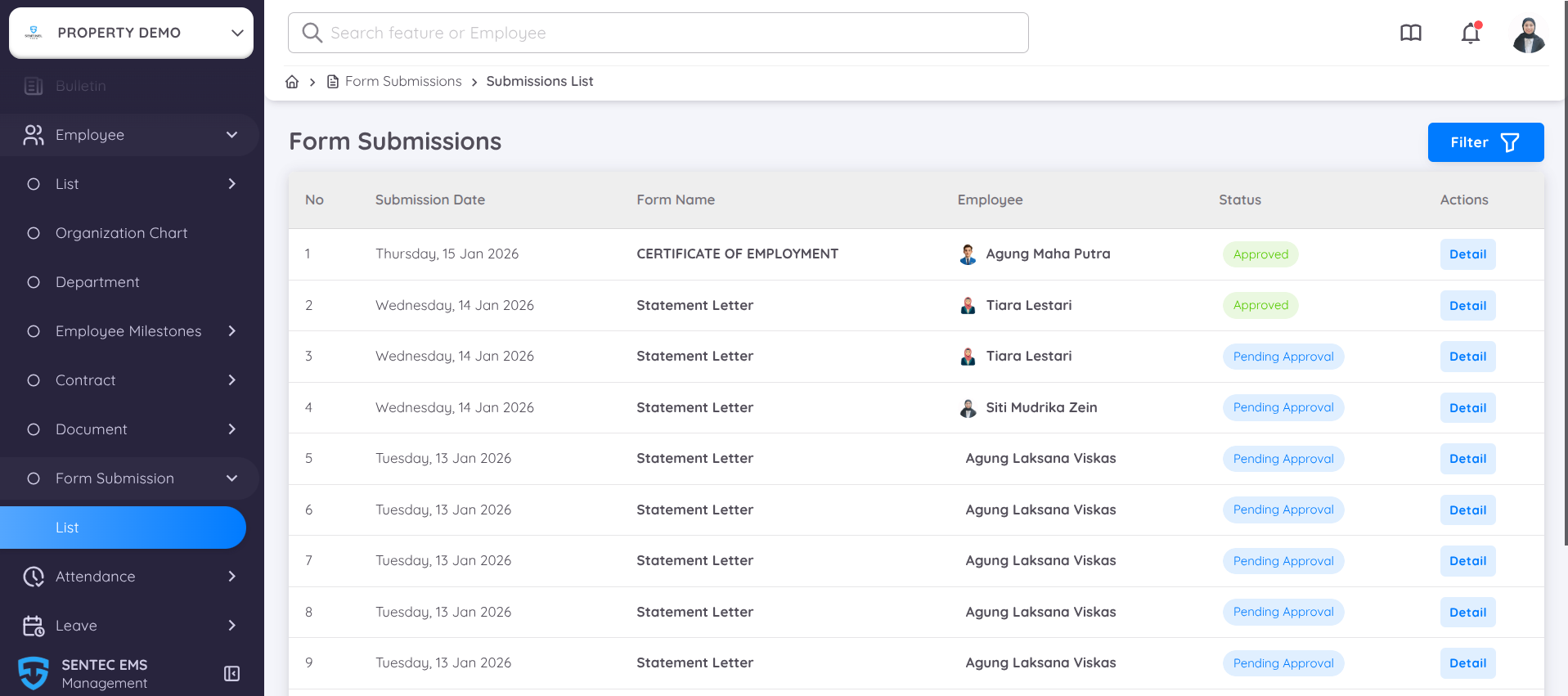 Form Submission List