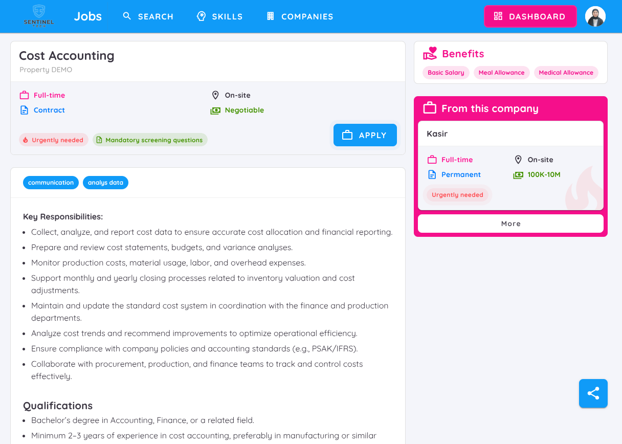 View of Applying Job