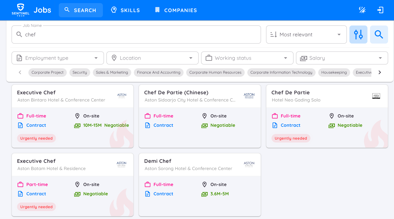 View of Search and Filter