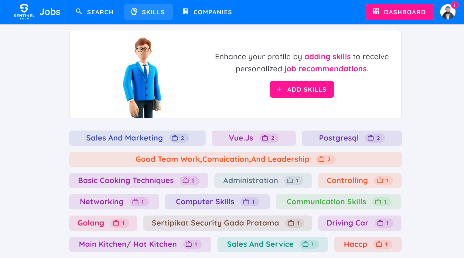 View of Job Portal Skills