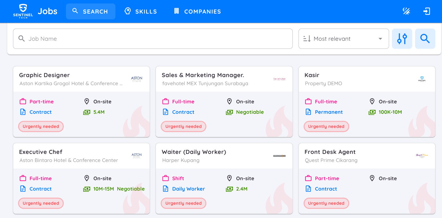 View of Dashboard Job Portal