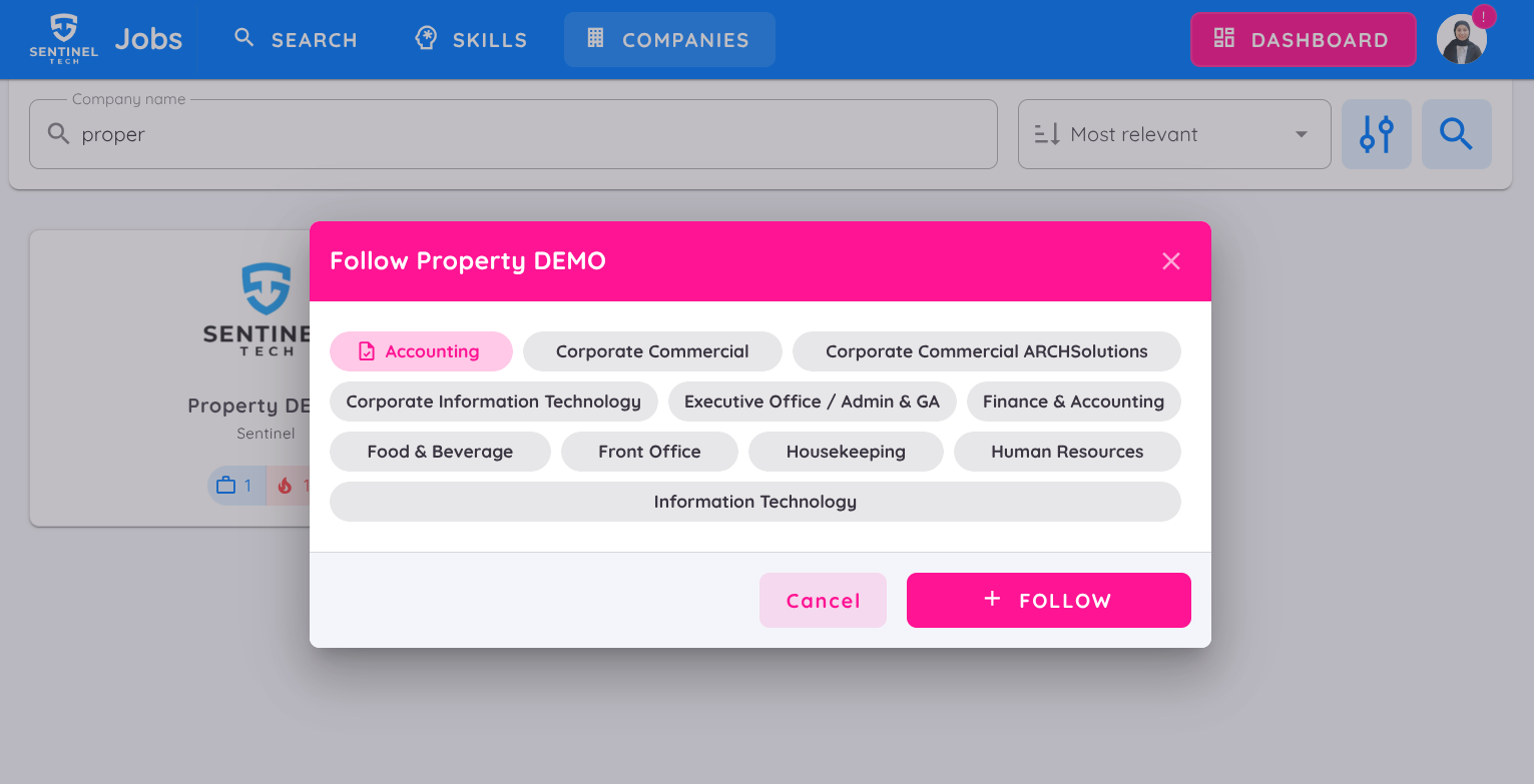 View of Applicant Profile Following Companies
