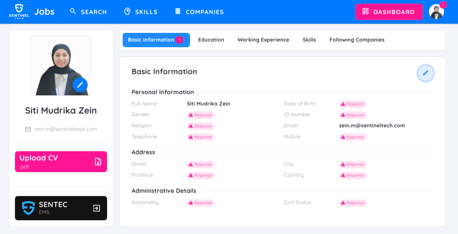 View of Applicant Profile