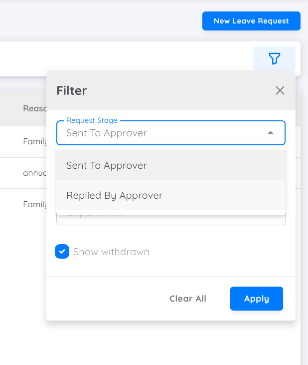 View of Leave Request Filter