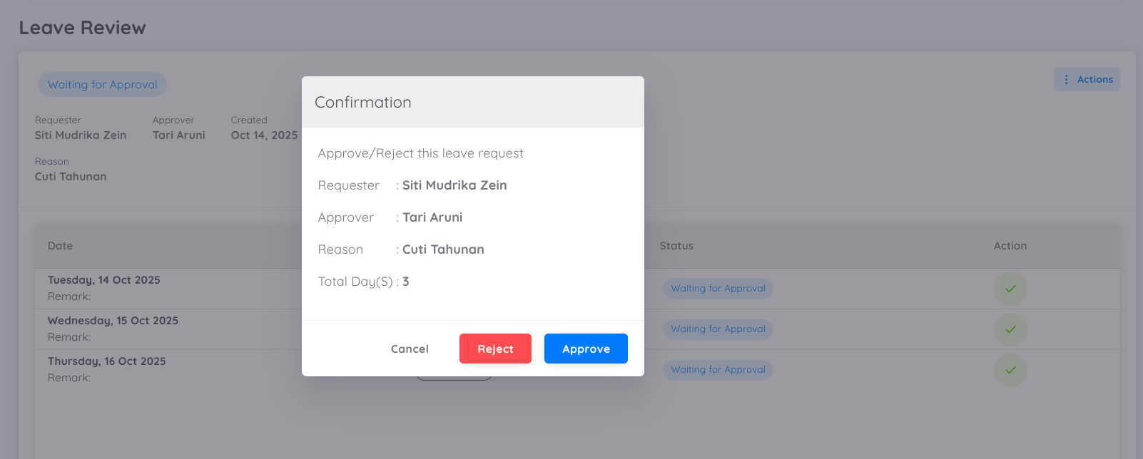 View of Leave Request Review