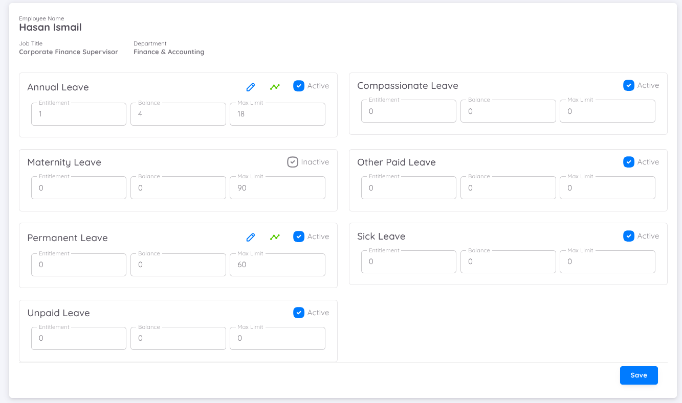 View of Edit Leave Balance