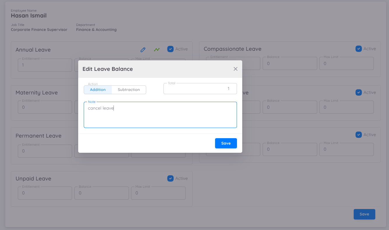 View of Employee Leave Profile