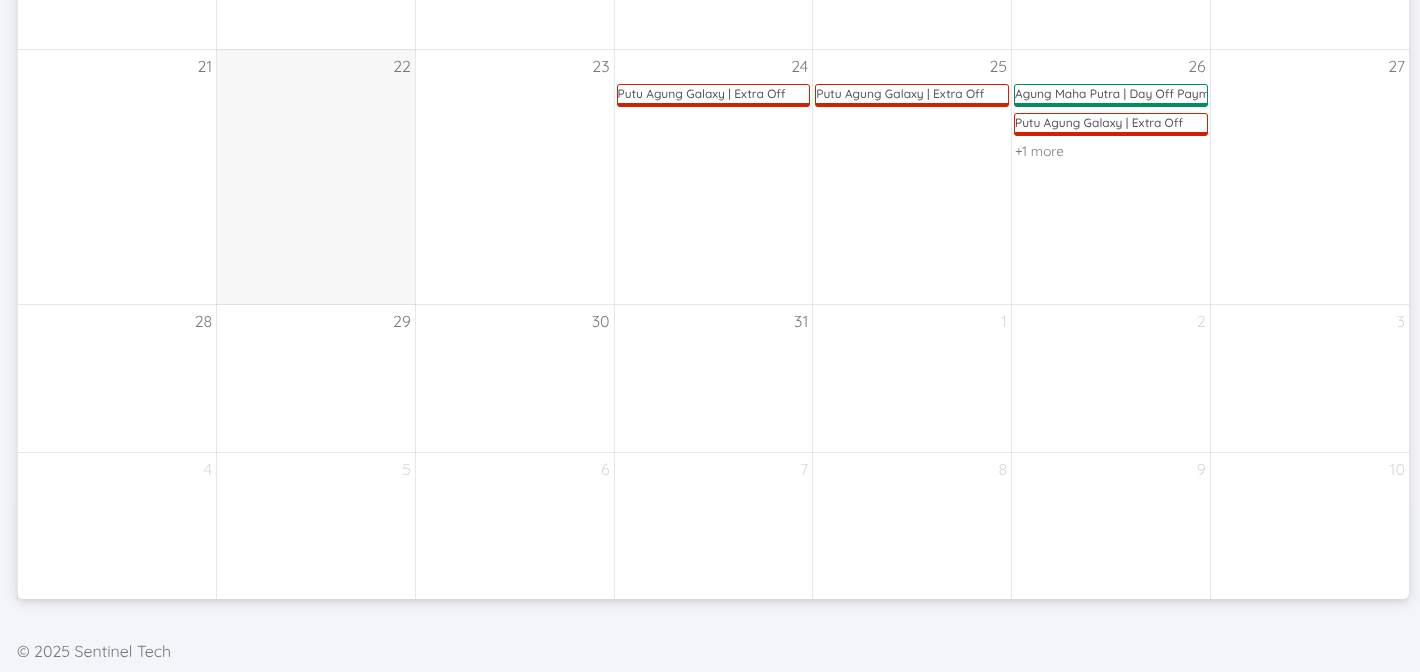 View of Leave Calendar