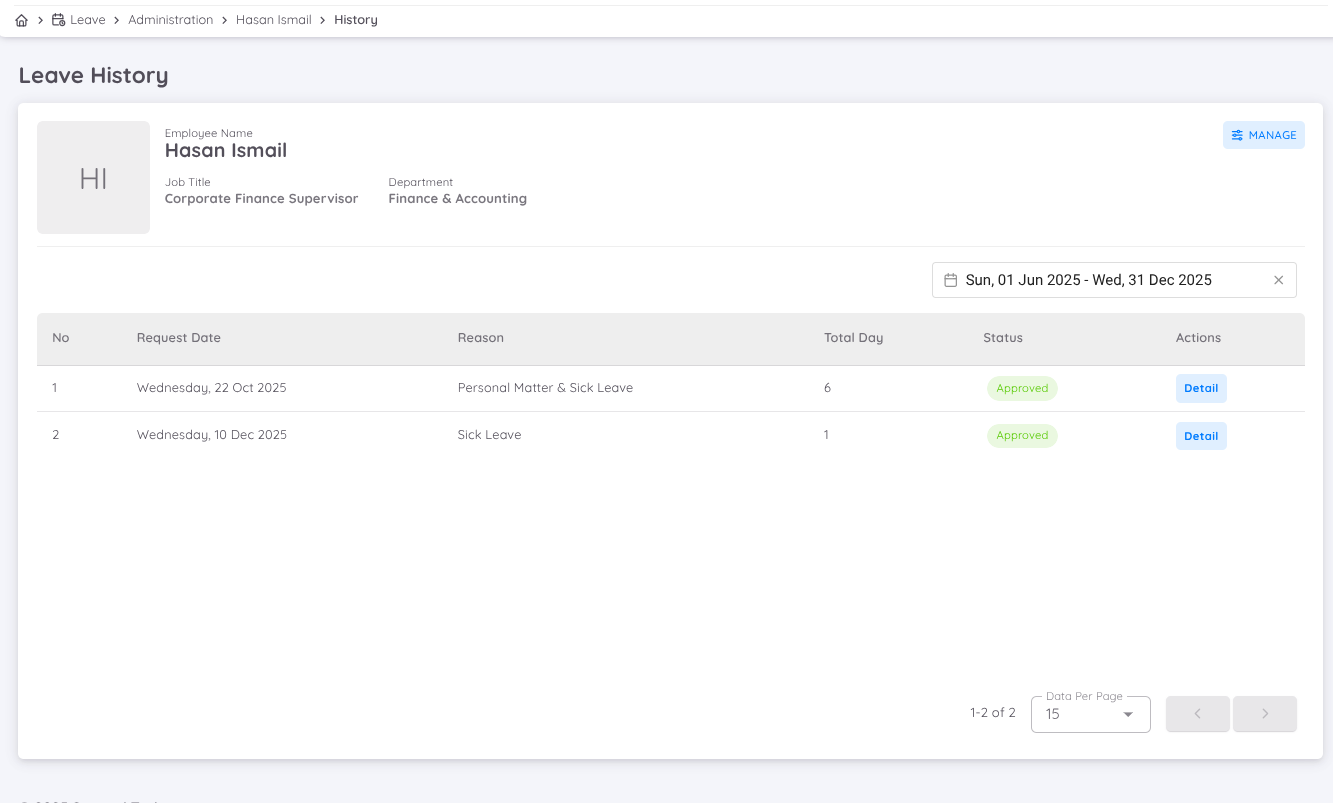 View of Employee Leave History
