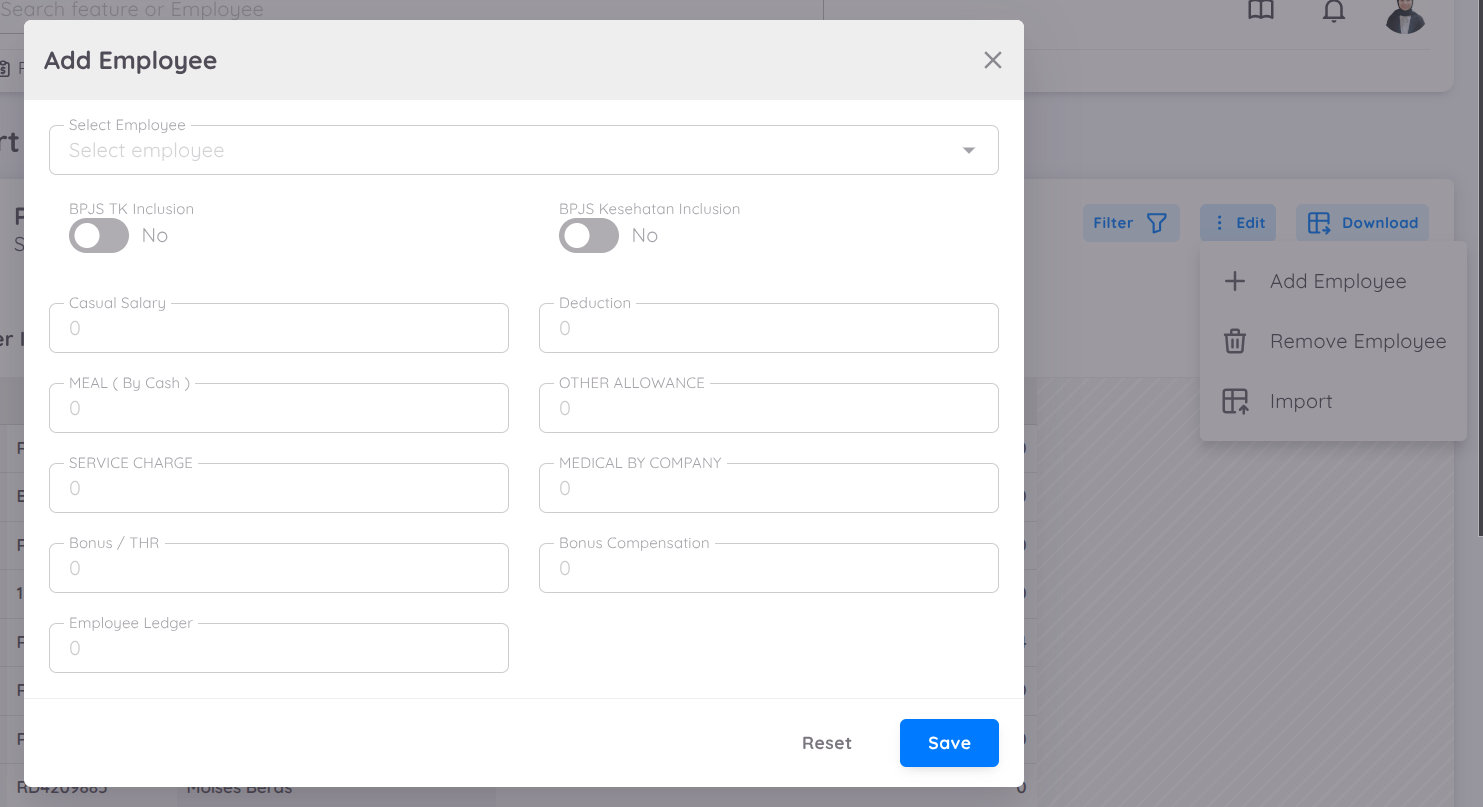 View of Add Employee Process