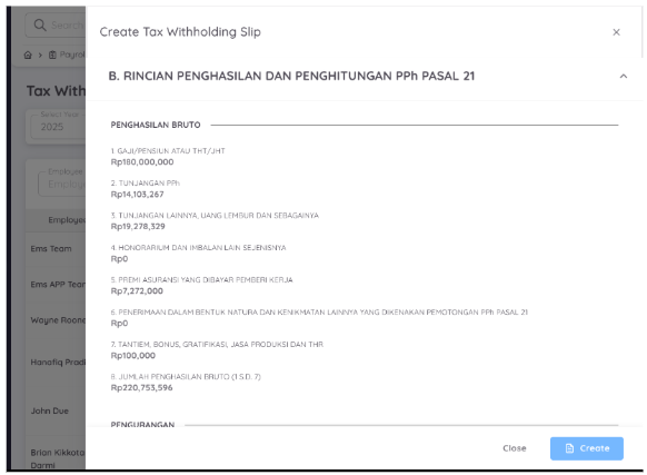 View of Tax Withholding Slip