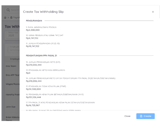 View of Tax Withholding Slip