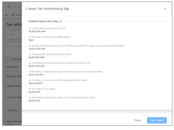 View of Tax Withholding Slip